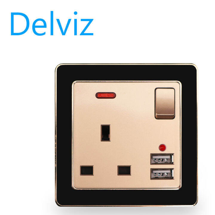 Delviz UK wallmounted 13A power socket.Double USB 5V2100mA.USB Wall
