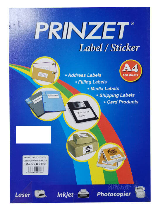 PRINZET A4 LABEL STICKER 100 SHEETS FOR LASER / INKJET / PHOTOCOPIER ...