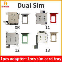 Dual Sim Card Reader + ถาดใส่อะแดปเตอร์ Connector สายเคเบิล Flex สำหรับ iPhone 12 13 11 Pro MAX XR อะไหล่เปลี่ยนโทรศัพท์ ket-Shumue