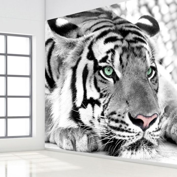 วอลล์เปเปอร์3d-รูปสัตว์เสือสีดำและสีขาวสั่งทำห้องนั่งเล่นโซฟาทีวีวอลเปเปอร์ฉากหลังทางเข้าห้อง