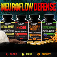 ??Mushroom Neuro-Flow Defense ?️ Value Pack x4 Bottles ?? แคปซูลเห็ดหัวลิง Lions Mane, ถั่งเช่า Cordyceps Complex, เห็ดหลินจือ Reishi &amp; Nootropics Focus ? 1 or 2 Month Supply (60 or 120 Capsule)