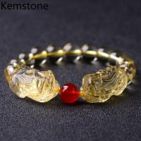 Kemstone แฟชั่น Citrine คู่ pixiu สีแดงสร้อยข้อมือลูกปัดสำหรับผู้หญิงผู้ชายเครื่องประดับของขวัญ 10-14 มม.