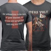 Deus Vult เสื้อยืดพิมพ์ลายกางเขนคริสเตียนอัศวินเทมพลาร์เสื้อยืดผ้าฝ้าย100% ฤดูร้อนท็อปส์ซูคอรอบใหม่