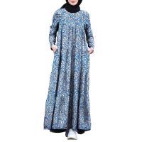 ๑♦▨ Hijabista Muslim Wear Women Floral Printed Zipper Long Sleeve Muslim Maxi Dress