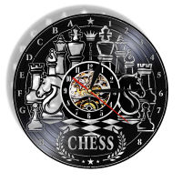 Chess Board Vinyl Record LP Wall Clock Chess Wall Art Home Decor Chessboard and Pieces Silent Non ticking Wall Watch Chess Gift