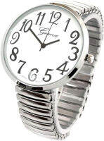 Geneva Blekon Collections Silver Super Large White Face Case Size 43mm EXTRA LARGE Stretch Band Japanese Movement PC21J Fashion Watch