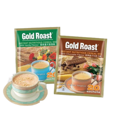 Gold Roast เครื่องดื่มธัญพืช ห่อ 20 ซอง มี 2 รส วนิลา &amp; ช็อกโกแลต ช็อคโกแลต ( โกดังขนมนำเข้าราคาถูก )