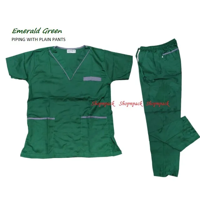 【quick Delivery From Manila】emerald Green Color Scrub Suit Set With Piping Plain Pants Lazada Ph 4627