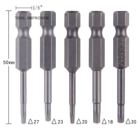 TOOL IMPROVER 5ชิ้น/เซ็ตไขควงหัวสามเหลี่ยมแม่เหล็ก Bits S2 STEEL 1/4 HEX Shank 50mm