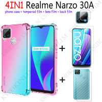 (4 in 1) For Realme Narzo 30A เคสโทรศัพท์ Phone Case ฟิล์มกระจกนิรภัย ฟิล์มกระจก Tempered Glass Screen Protector Film ฟิล์มกระจกกันรอยกล้องหลัง ฟิล์มร คาร์บอนไฟเบอร์ด้านหลังฟิล์มด้าฟิล์มกระจกนิรภัยป้