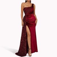 ZZOOI Elegant Evening Party Dress for Women Sequined Long Verstido Banquet Robe One-shoulder Bronzing Cocktail Dress 2023 Host Gowns