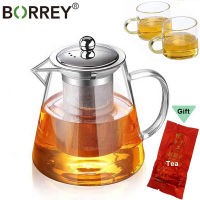 BORREY กาน้ำชาแก้วที่ถอดออกได้ Infuser กรองทนความร้อนกลางแจ้งขนาดใหญ่กาน้ำชาดอกไม้ชุดน้ำชาหม้อกาแฟกาต้มน้ำแก้วขนาดใหญ่