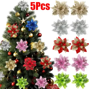 5pcs Artificial Christmas Flowers Xmas Tree Ornaments Home Decoration  Poinsettia