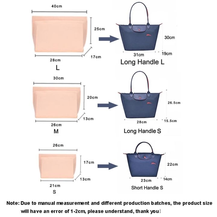 กระเป๋าสอดสักหลาดใส่ได้พอดีกับกระเป๋าผ้าซับในกระเป๋าถือ-longchamp-ผ้าสักหลาดรองรับกระเป๋าเครื่องสำอางพกพาสำหรับการเดินทางกระเป๋าจัดระเบียบ