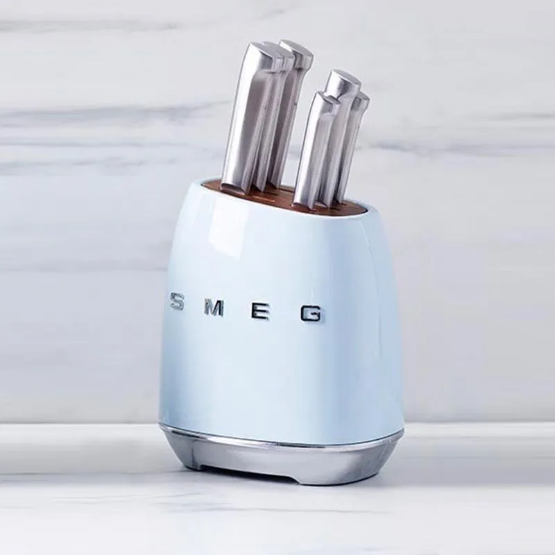 Ready Stock SMEG Knife Holder Stainless Steel Knife Shell Set Vintage Blue  Kitchen Cutting Knife Seven Piece Set