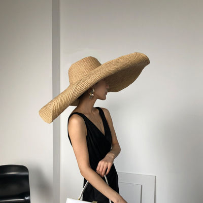 Oversized Beach Hats For Women Simple Solid Color Summer Wide Brim Large Straw Hat Uv Protection Foldable Sun Cap Chapeau Femme