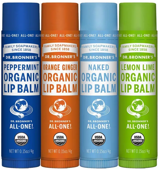 Dr. Bronner's Organic Lip Balm Naked, Peppermint, Lemon Lime, Orange