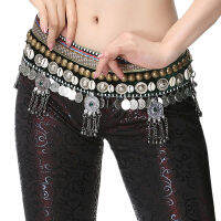 Tribal Belly Dance เสื้อผ้าเอวสะโพกผ้าพันคอปรับ Fit Antique Bronze ลูกปัดโลหะเหรียญ Magic สติกเกอร์เข็มขัด...