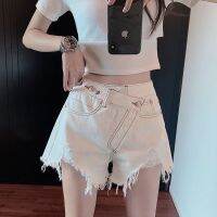 COD jfdss Irregular Hole Denim Shorts Womens Large Size High Waist Slimming A- line Wide不规则破洞牛仔短裤女大码胖mm装高腰显瘦a字阔腿热裤女3.23