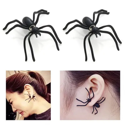 Creepy 3D Spider Earrings Halloween Party Accessories Unique Halloween Spider Earrings Alternative Black Spider Earrings Quirky Stud Earrings