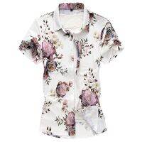 COD New mens short-sleeved printed shirt men and women casual beach clothes personality thin couple topsl