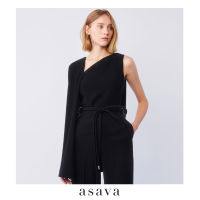 [asava rs23] Asava One-Shoulder Cape Blouse เสื้อผู้หญิง ไหล่เดียว แต่งผ้าเครปโอบไหล่ ซิปหลัง