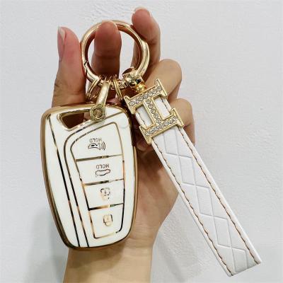 【CW】TPU Car Key Case Shell For Hyundai Santa Fe Sport Ix45 Equus Centennial Genesis G80 Grandeur Azera 2013-2016 Cover Fob Keychain