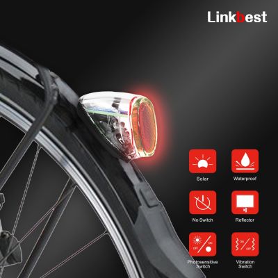 ❖☁☈ Linkbest Automatic On/Off Bike Light Natural Daylight Charging Light/Shock Sensor Reflector Waterproof Tail Solar Cycling Light
