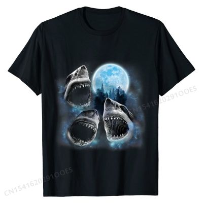 T-Shirt, Three Sharks and an Icy Moon, Great White, Galaxy Cotton Tops Shirt for Students Street Top T-shirts Design Family