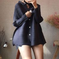 2023 Hot Miyake pleated  spring and autumn new style niche tops for women loose slim and versatile Hong Kong style shirts