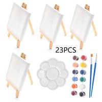 Mini Canvases Acrylic Paint Set Small Easel Stands Painting Canvas Kit with Painting Brush Palette for for Kids Drawing