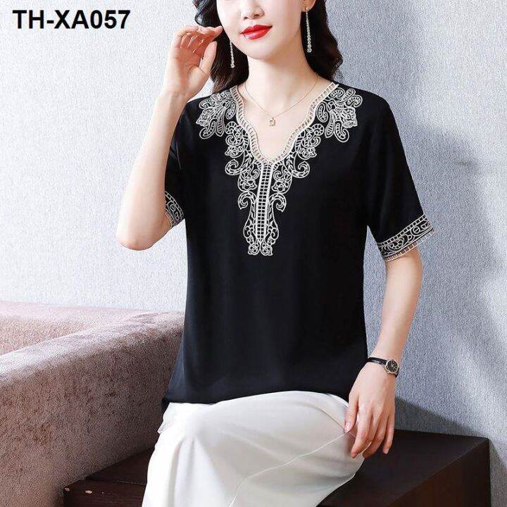 silk-large-size-embroidered-satin-women-2023-summer-new-loose-fashion-casual-short-sleeved-v-neck-top