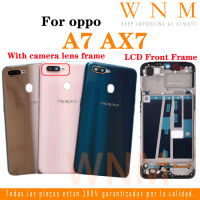 ใหม่สำหรับ Oppo A7 AX7ฝาหลังกรอบจอแอลซีดีฝาหลังปิดโทรศัพท์ + กรอบกลาง + อะไหล่ที่จับกล้องรูปตัวยูเคสด้านหลังโครงหุ้มแชสซีรถบังคับของเล่นศูนย์ที่อยู่อาศัย + ปุ่ม