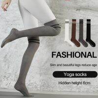 【YD】 Cotton Thigh Socks Pilates Non-slip Striped Foot Protector Particle Sole Stockings