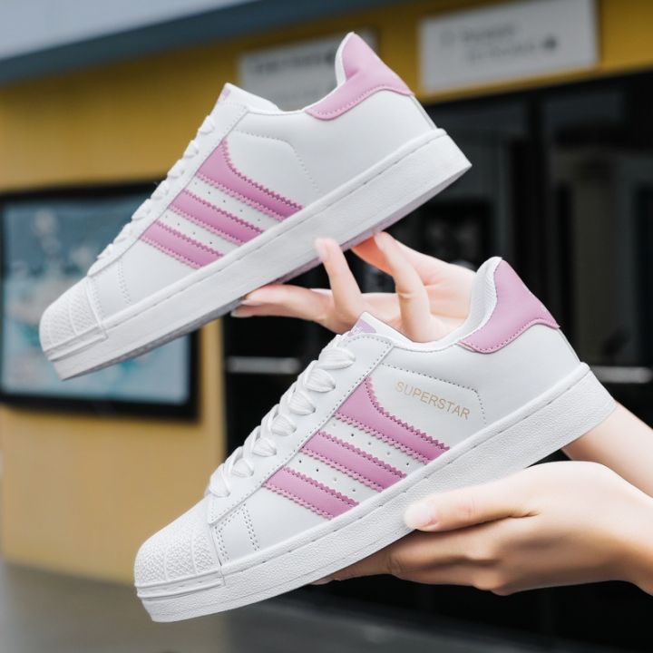 Ready Stock Size 35-40 2022 New Adidas Women's Shoes All-match Breathable Sneakers White Pink Sports White Shoes Daily Casual Shoes | PH