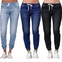 ลำลองผู้หญิงขนาดบวก Drawstring เอวยางยืดกางเกงยีนส์กางเกงยีนส์หลวมกางเกงขายาว Drawstring เอวยางยืดกางเกงยีนส์กางเกงยีนส์2022