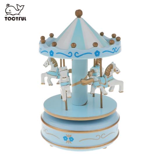 Tooyful round carousel music box with 4 rotatable horses mechanical - ảnh sản phẩm 4