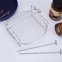 สแตนเลส Airfryers Double Layer Rack อเนกประสงค์รอบย่าง Rack Grill Rack กับ Skewers ถาดอบ AirFryers Holder