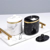 Marble Pattern Toothpick Holder Portable Cotton Swab Storage Box Toothpick Dispenser Container With Lid Home Living Room Decor