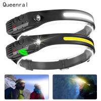 【lz】۞✣☞  Sensor COB LED Head Lamp Lanterna Ao Ar Livre USB Recarregável 5 Modos de Iluminação Head Light com Bateria Embutida