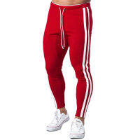 สีแดงกางเกงลำลองผู้ชายผ้าฝ้ายบาง Joggers กางเกงฤดูใบไม้ร่วงการฝึกอบรมกางเกงชายยิมออกกำลังกายกางเกงวิ่งกีฬากางเกงวอร์ม