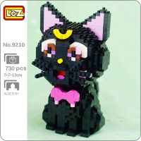 LOZ 9210 Anime Sailor Moon Luna Cat Sit Bow Pet Animal Doll 3D Model Mini Diamond Blocks Bricks Building Toy for Children no Box