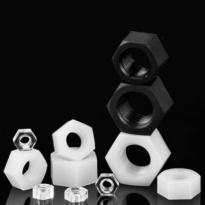 m2-m20-black-white-nylon-hex-nut-plastic-hexagon-nut-pa66-thermal-insulation-hexagon-thread-screw-cap-transparent-pvc-nut-din934-nails-screws-fastener