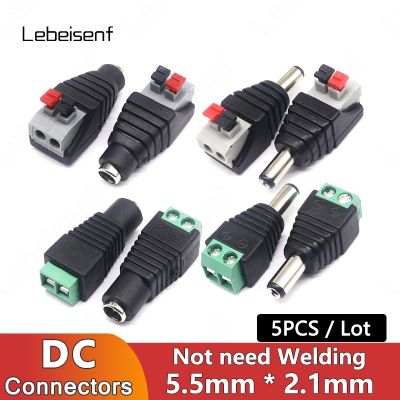 ♟ 5PCS DC 5521 Welding-free Connector 5V 12V 24V 48V Wire to Male Female DC Port Studs Press for LED Strip Driver Controller CCTV