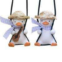 Cute White Swing Duck with Hat Automobile Decor Car Rearview Mirror Ornaments Creative Duck Auto Pendant Interior Decoration value