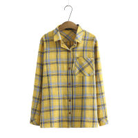 【มีไซส์ใหญ่】Plus Size XL-4XL Women Long Sleeve Cotton Blouse Large Size Fashion Plaid Tops OL Vintage Blusas