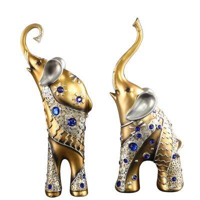 2Pcs Simple Modern Home Decoration, with Diamond Elephant Ornaments, Creative European Gift Ornaments, Resin Crafts