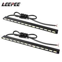 LEEPEE แถบ LED รถ DRL 14 7030SMD ไฟตัดหมอกแสงกลางวันกันน้ำไฟขับขี่เวลากลางวันตกแต่งยานยนต์สากล2ชิ้น