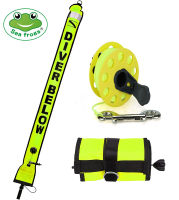 Seafrogs Scuba Surface Marker Buoy (SMB) ชุด5ft Hi-Visibility แถบสะท้อนแสงเปิดด้านล่างความปลอดภัยไส้กรอก Finger Spool Dive Reel สำหรับกีฬาใต้น้ำดำน้ำ (150ซม.)