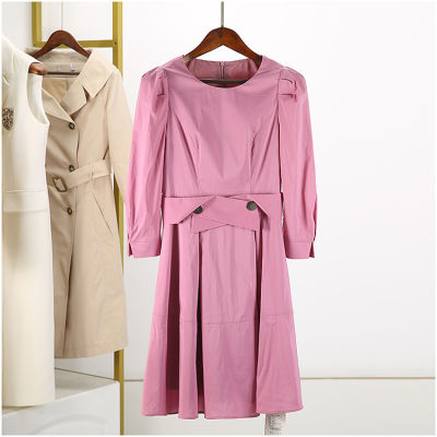 Dongyangjia [Bai 2021 New Clothes round Neck Waist-Controlled Slimming Cotton Dress 1309 Jum